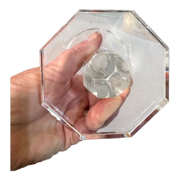 Vintage Signed Oleg Cassini Single Crystal Glass Candlestick 6" Faceted Column - Picture 2 of 6